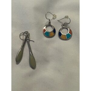 Lot of 2 Boma 925 Sterling Silver Dangle Earrings Southwestern Inlay Teardrop